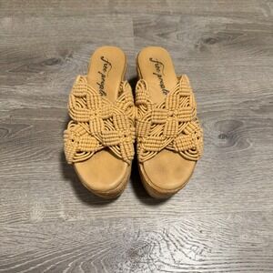 Free People Macrame Platform Sandals Tan Jute Wedge Boho Slip On Size 9